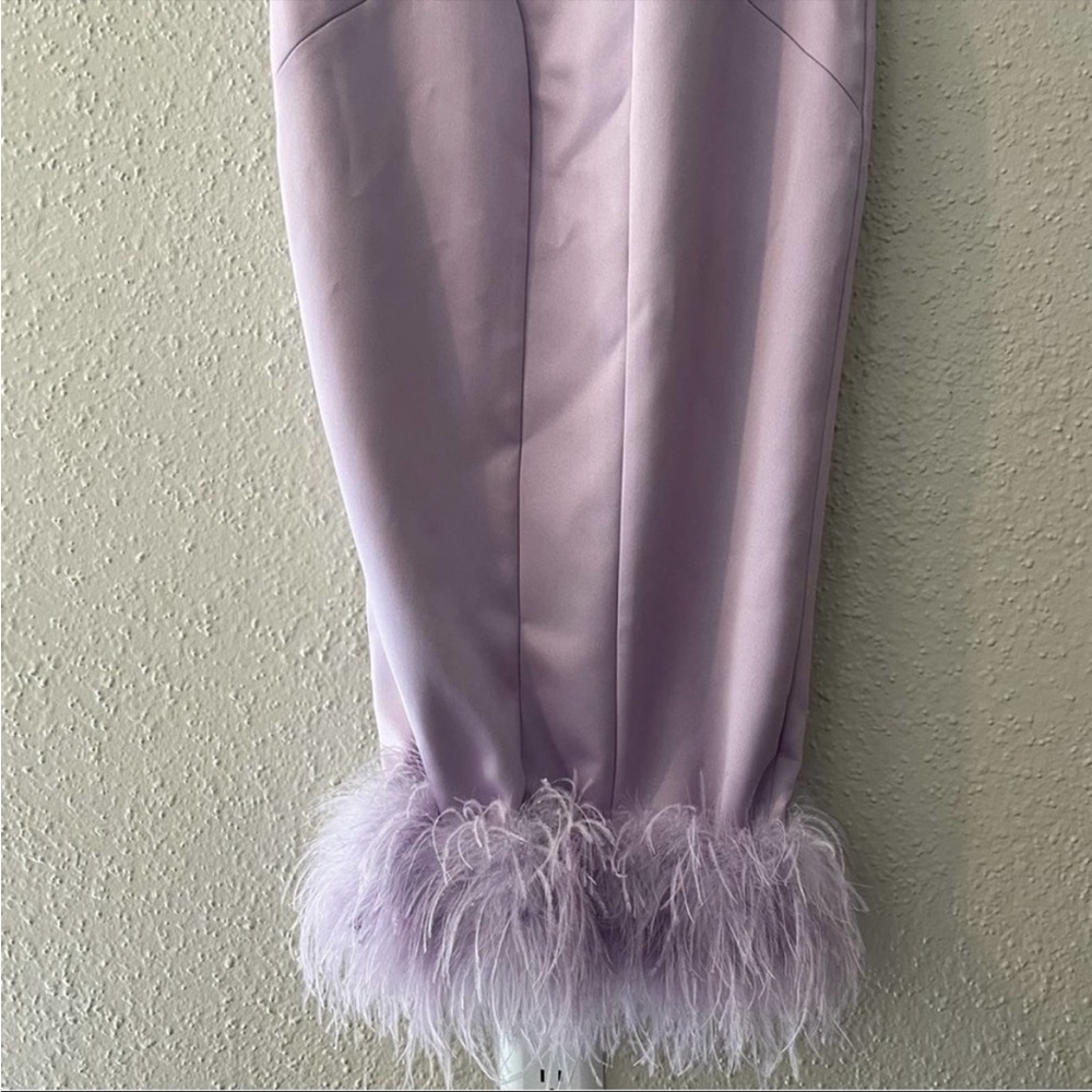 House of CB ‘Helena’ Orchid Satin Midi Dress with Feathered Trim NWOT - Picture 7 of 9